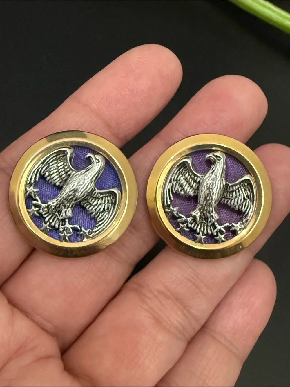 Vintage ANSON Gold-tone Bald Eagle Emblem Cufflinks